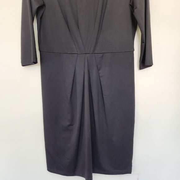J. McLaughlin Black Rouched Gathered Sheath Dress 3/4 Sleeves Mini Length Size L - Picture 3 of 7